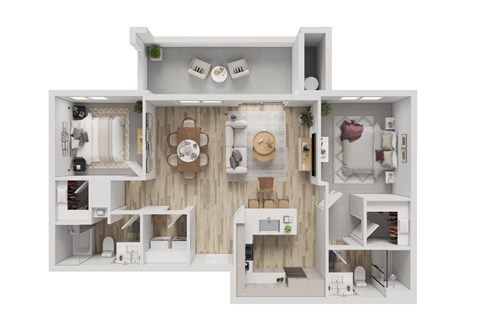 Floor plan for 2 beds, 2 baths, 1285 sqft